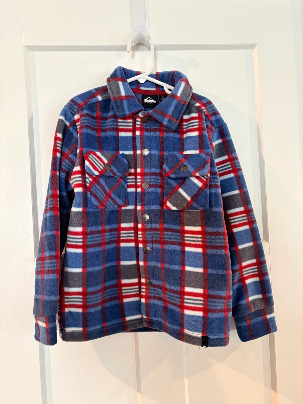 Quiksilver Kids' Blue Plaid Fleece Jacket with Red & White Accents